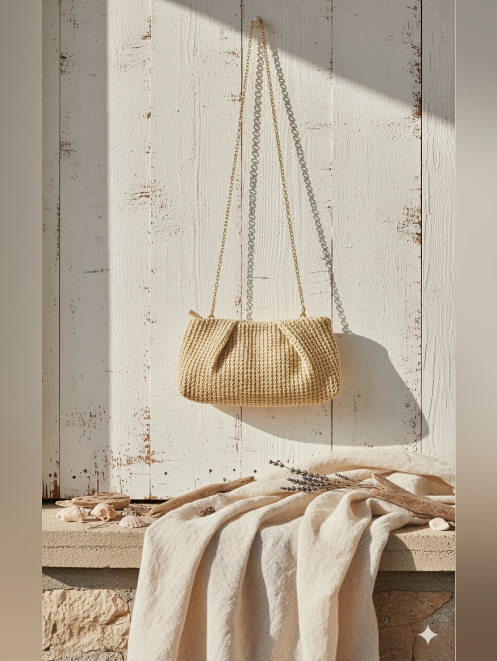 Woven Beige Straw Clutch